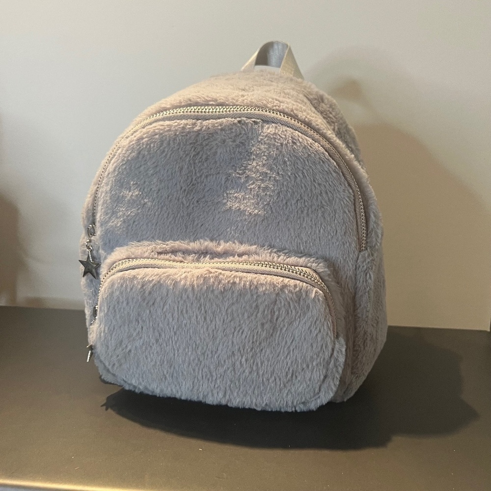 Mini fur back pack grey